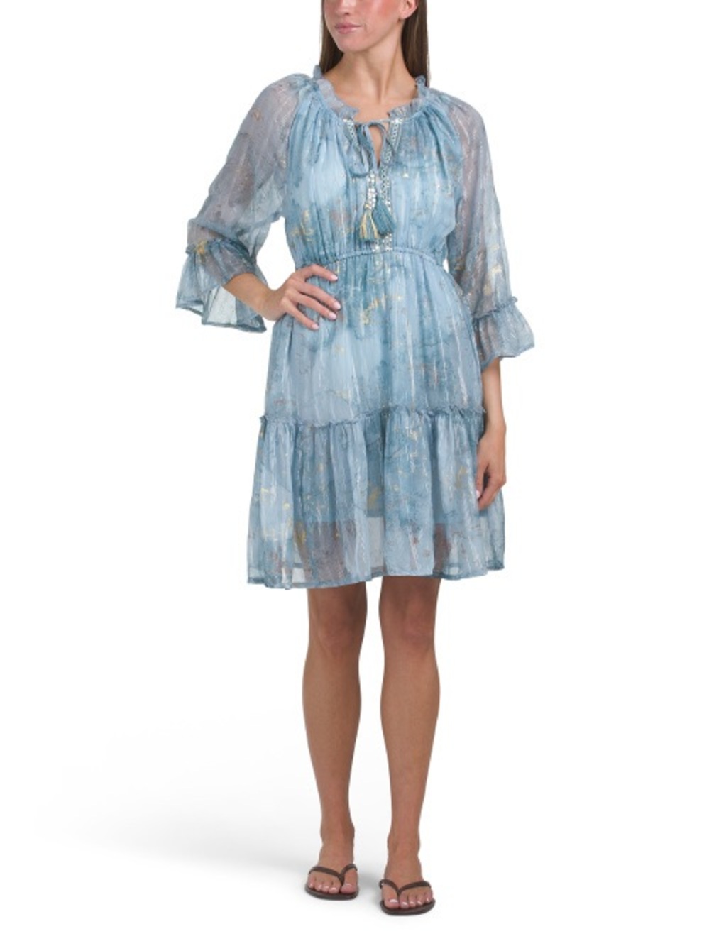 Light Blue Floral Midi Dress with Tassel Tie.  Brand New.